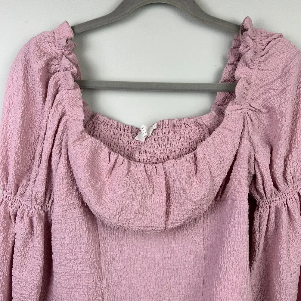 ASTR the Label Lilac Pink Puff Long Sleeve Ruched Bust Top Smocked Blouse sz M